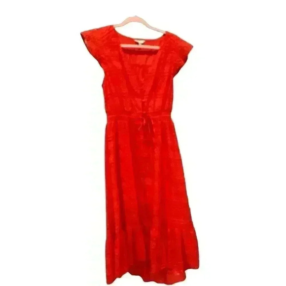 Lucky Brand Coral Eyelet Midi Hi Low Dress in Size S/P, Pre-Owned. - Picture 2 of 10